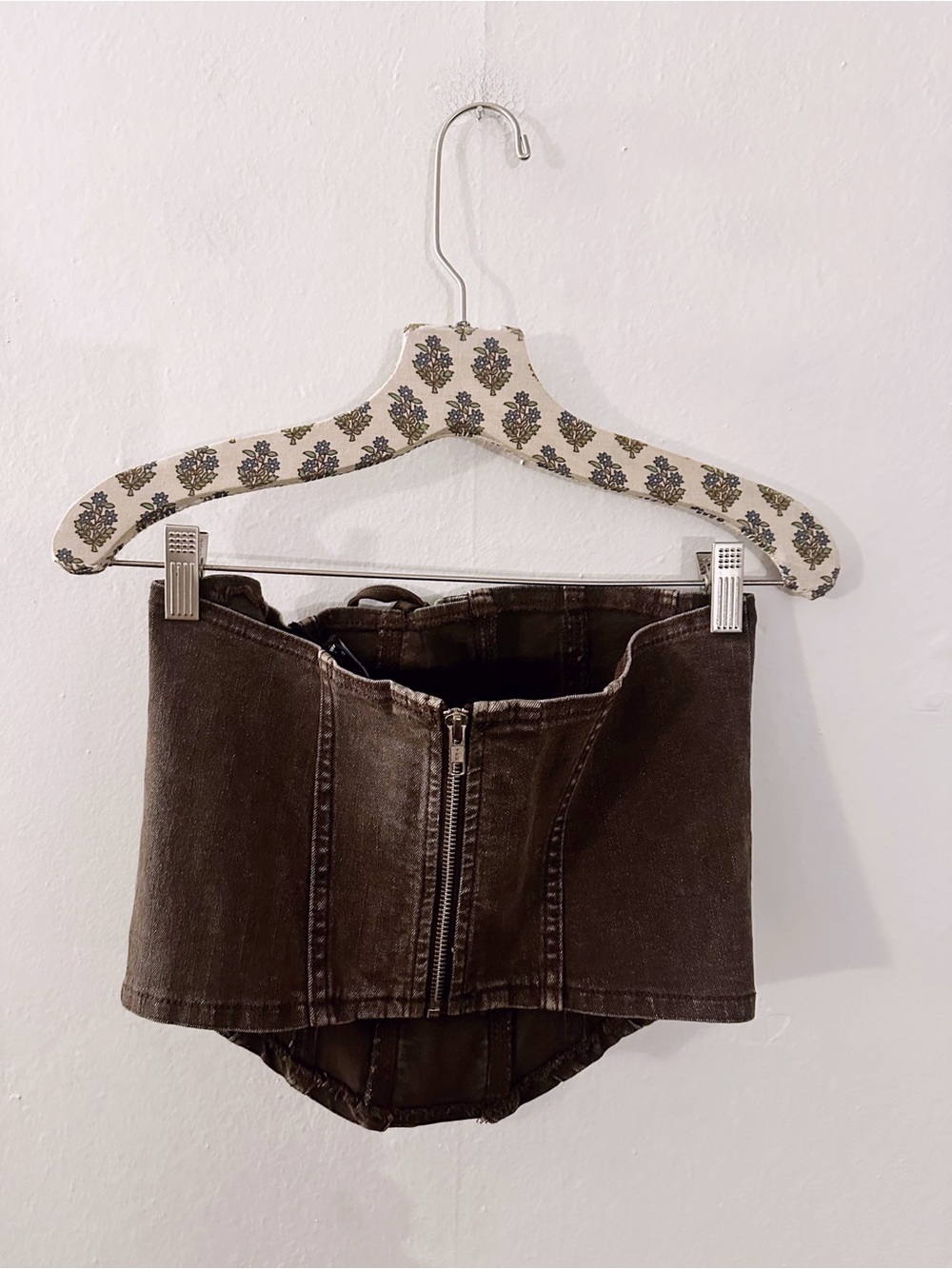 Factorie Denim Bustier Corset Brown Jean Lace Up Crop Top Brown NWT - Picture 2 of 7
